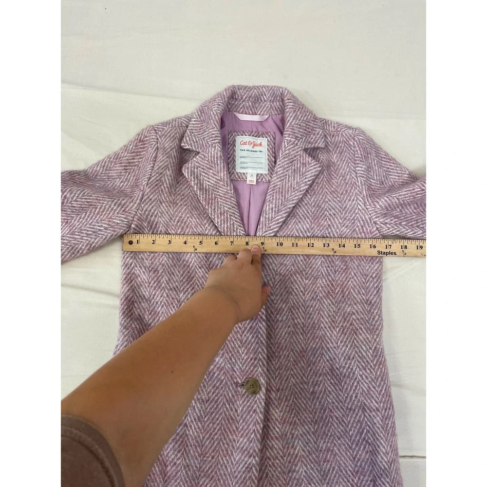 Cat & Jack Girls' Mauve Herringbone Long Coat Size M New with Tags